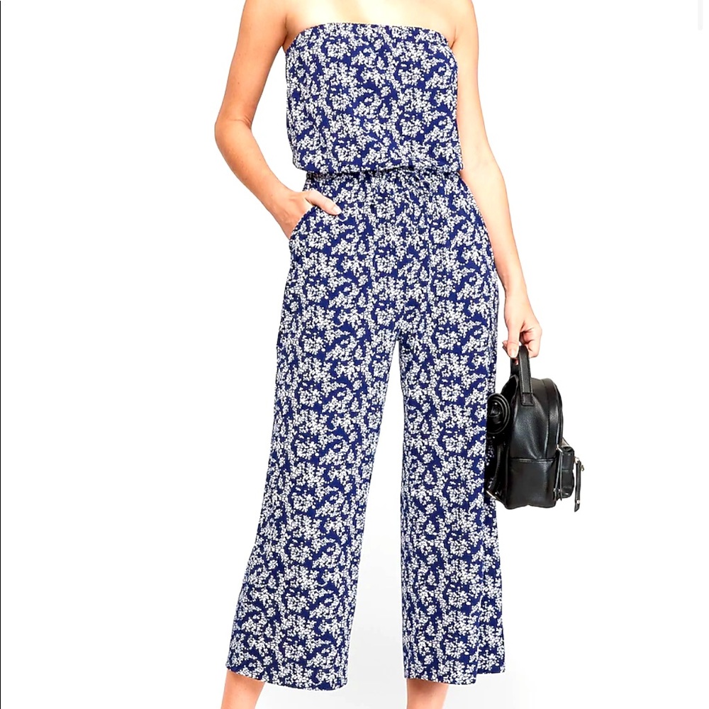 Express: Printed Strapless Culotte Jumpsuit